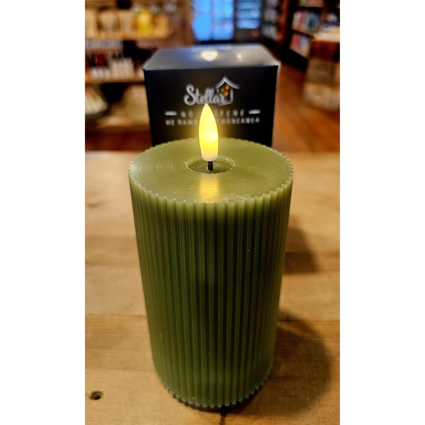 Stellar 12.5cm x 7.5cm Fluted Green Pillar Candle