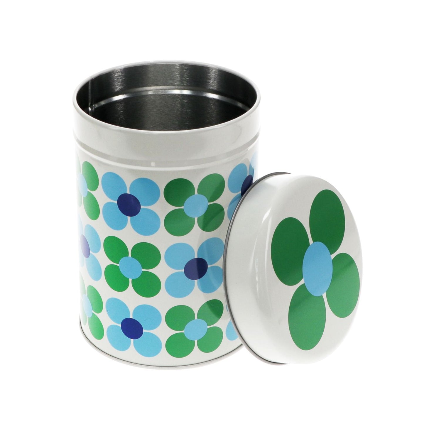 Canister Storage Tin Blue & Green Daisy