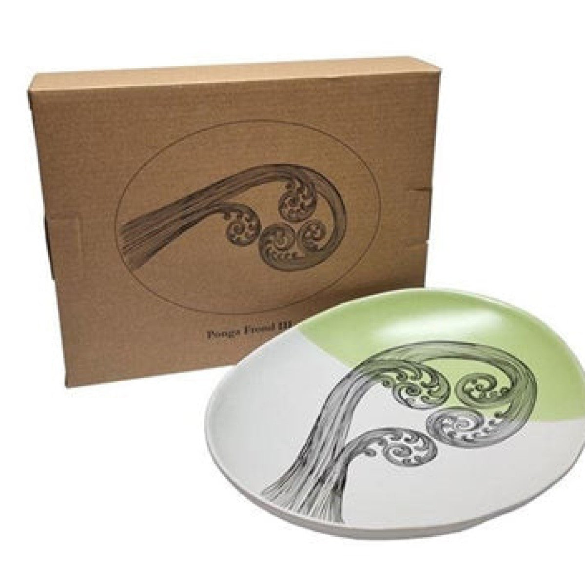 Ponga Frond 3 Green Dipped Bowl 24cm