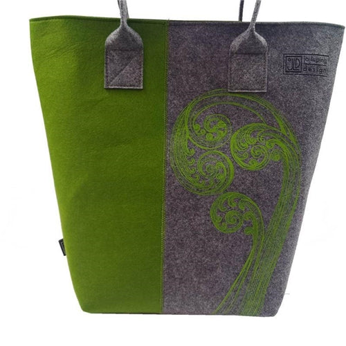 Ponga Frond Green on Grey Tote Bag