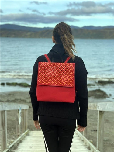 Orange on Red Backpack