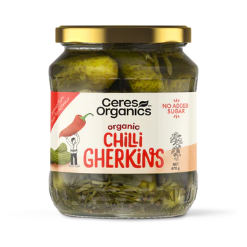 Organic Chilli Gherkins No Added Sugar 670G