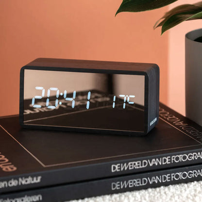 Copper Mirror LED Alarm Clock Black Wood