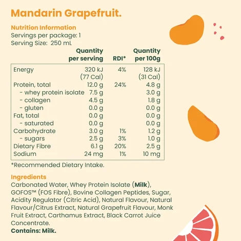 Nothing Naughty protein & Prebiotic Soda Mandarin Grapefruit