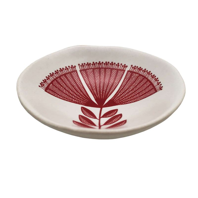 Red Pohutukawa Lace on White 7cm Bowl