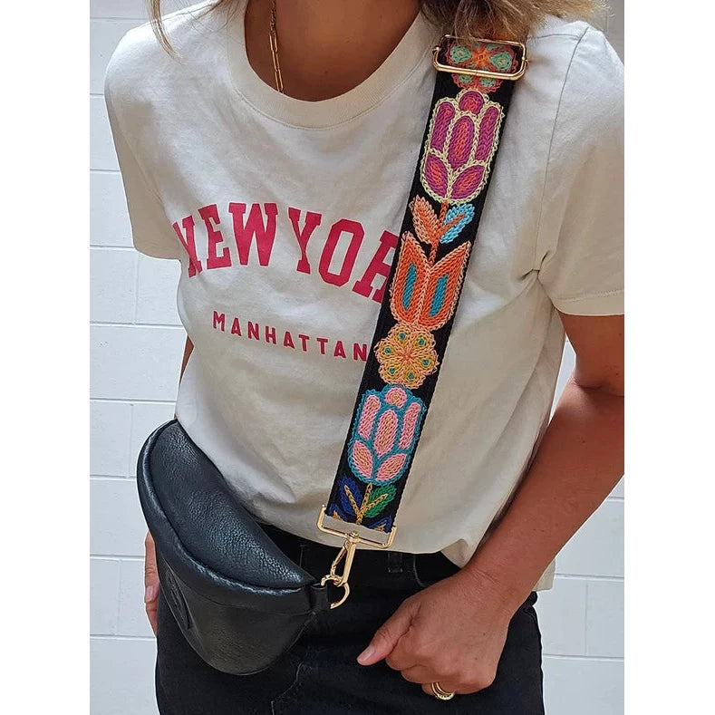 Black Floral Crochet Bag Strap