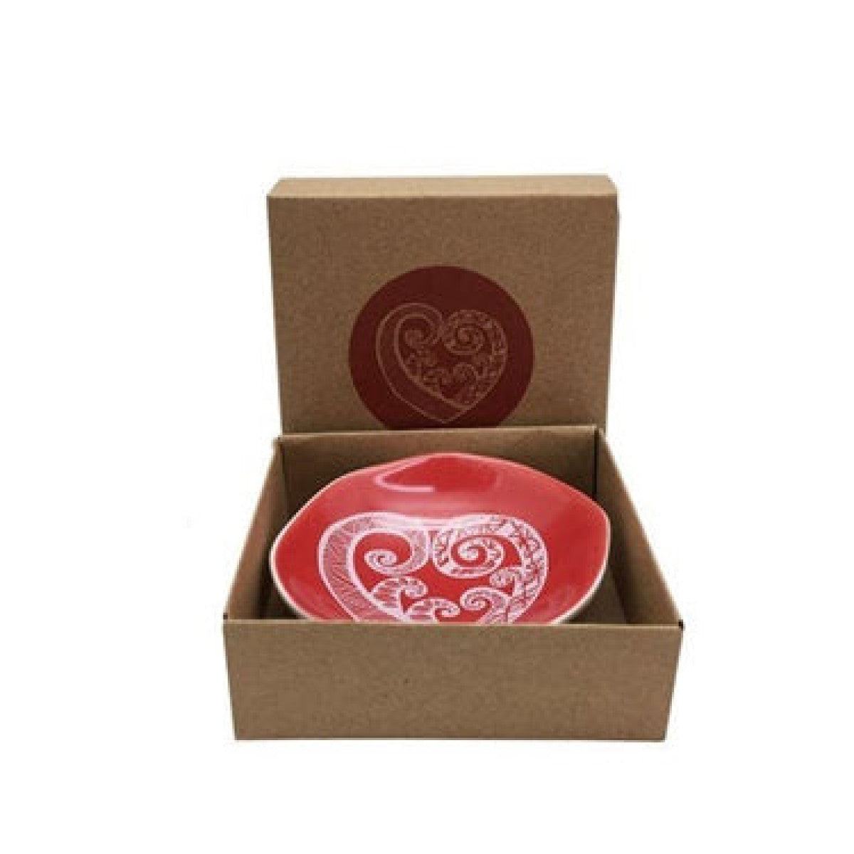 White Aroha Fern on Red 7cm Bowl