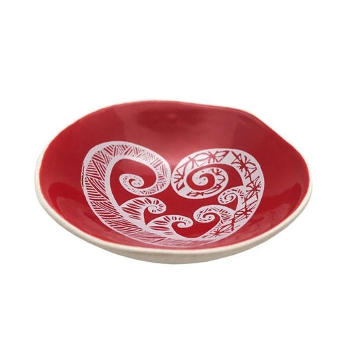 White Aroha Fern on Red 7cm Bowl