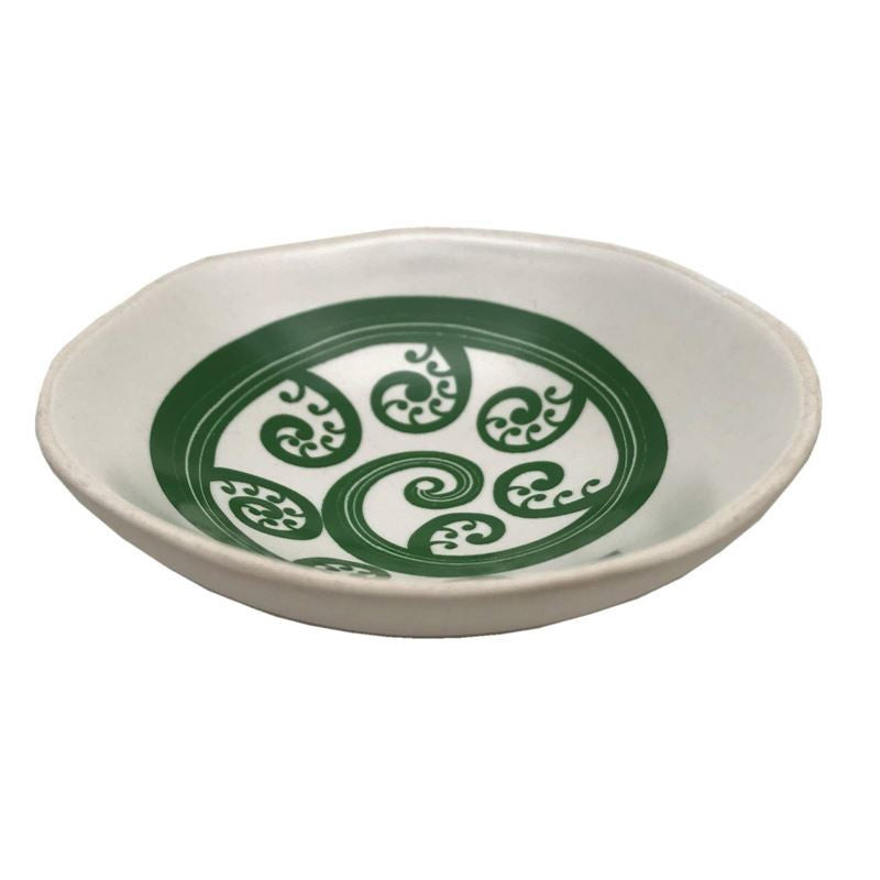 Green Fern Frond on White 7cm Bowl