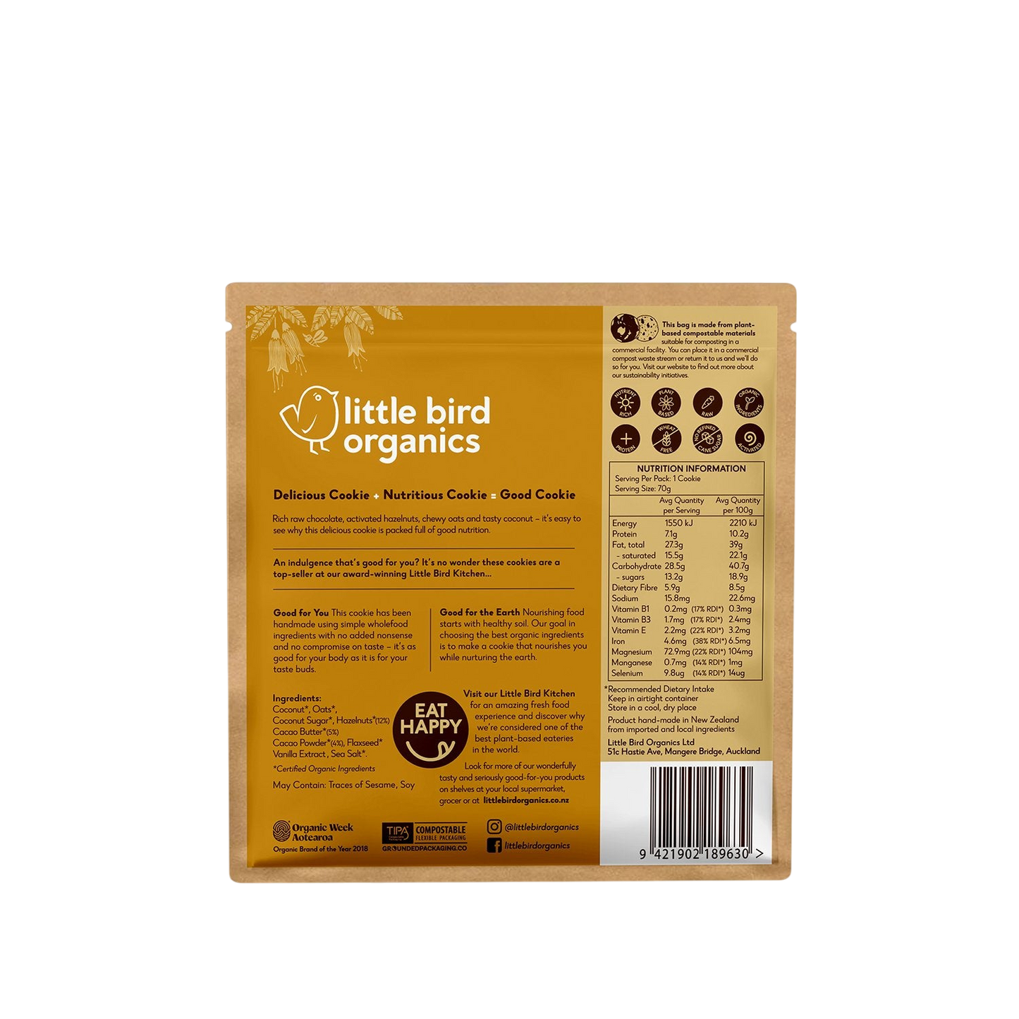 Little Bird Hazelnut Chocolate Chip Cookie 75G -back.jpg