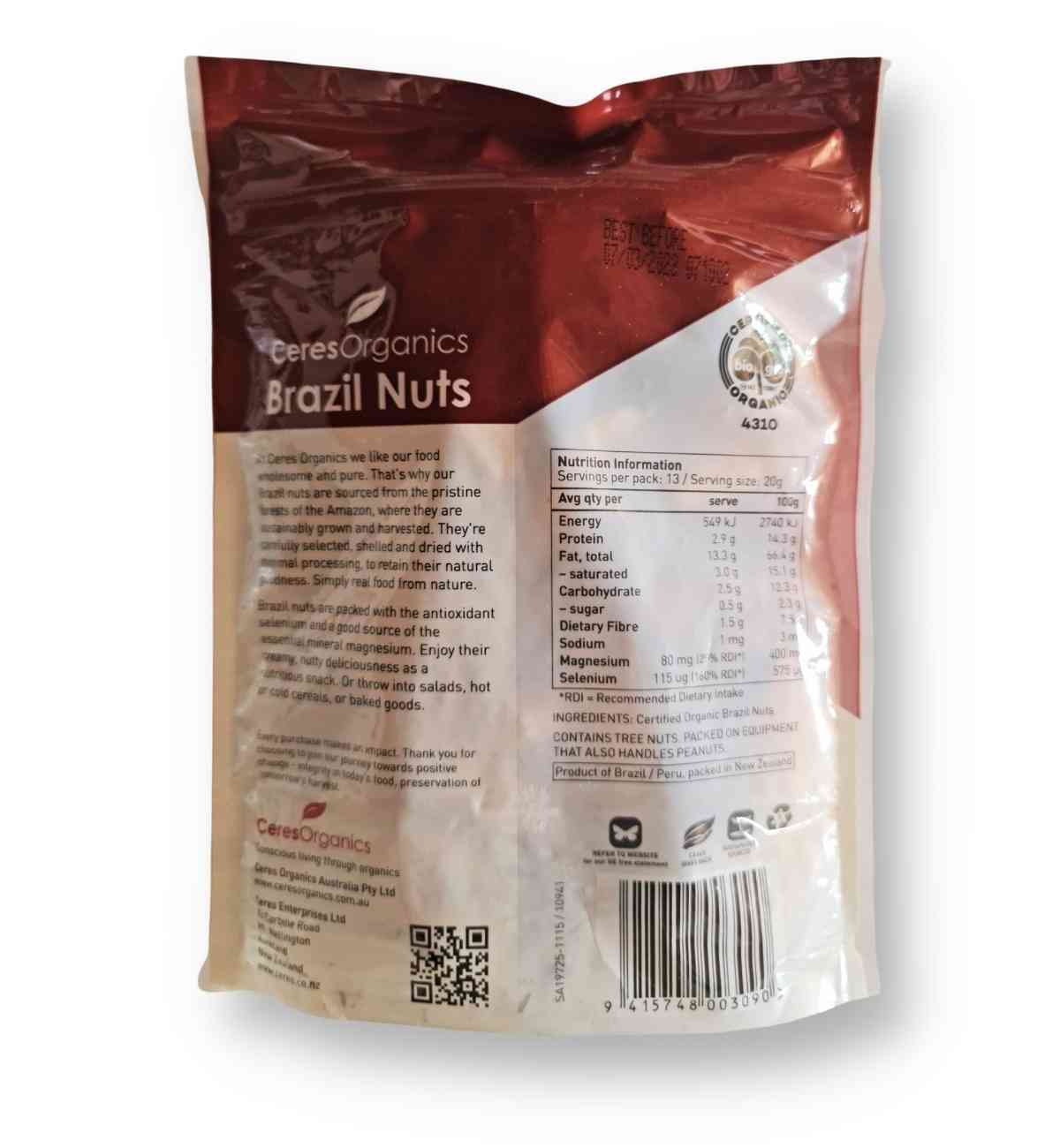 Brazil Nuts In Resealable Pouch 250G – Keto Friendly Back Panel