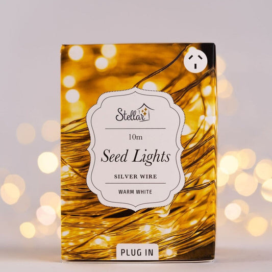 10m Plug in Sliver WW 100 LED Seed Light String