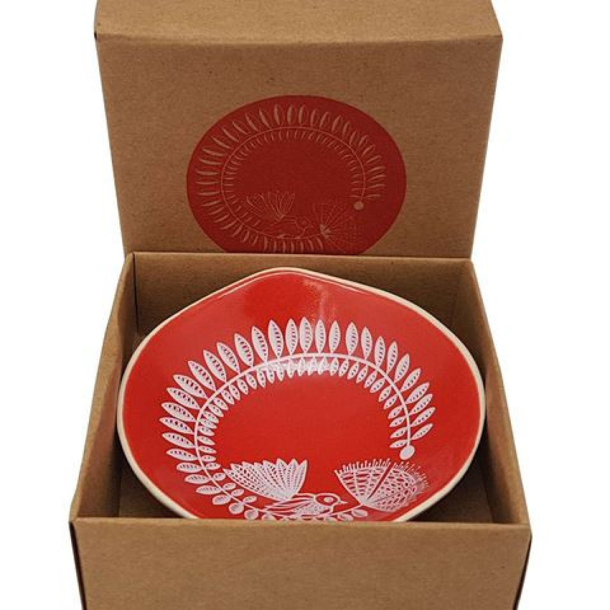 White Fantail on Red 7cm Bowl