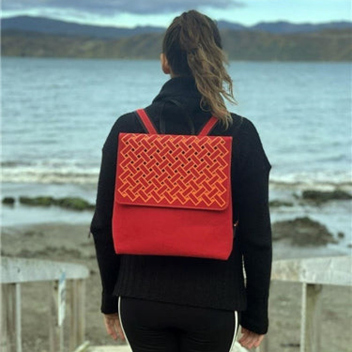Orange on Red Backpack