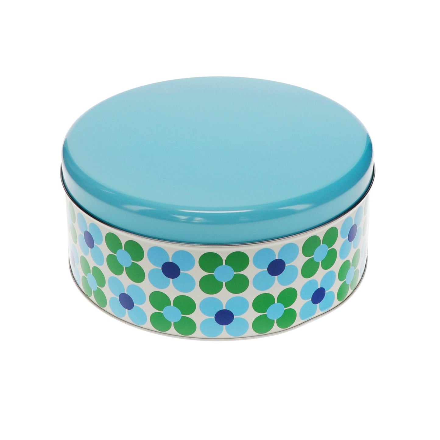Cake Storage Tin Blue & Green Daisy