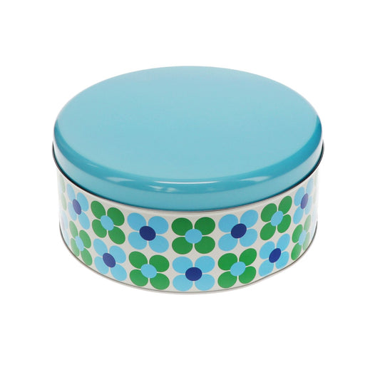 Cake Storage Tin Blue & Green Daisy