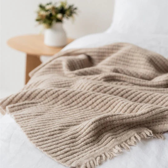 Foxtrot Home Sand Ribbed Wool Throw