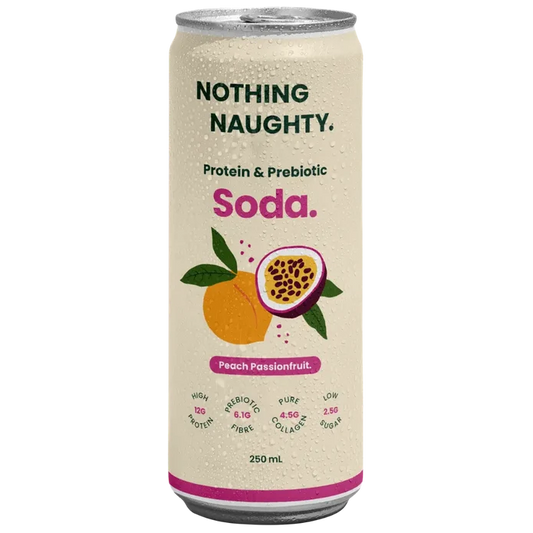Nothing Naughty protein & Prebiotic Soda Peach Passionfruit