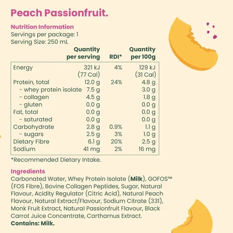 Nothing Naughty protein & Prebiotic Soda Peach Passionfruit