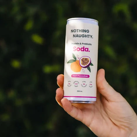 Nothing Naughty protein & Prebiotic Soda Peach Passionfruit