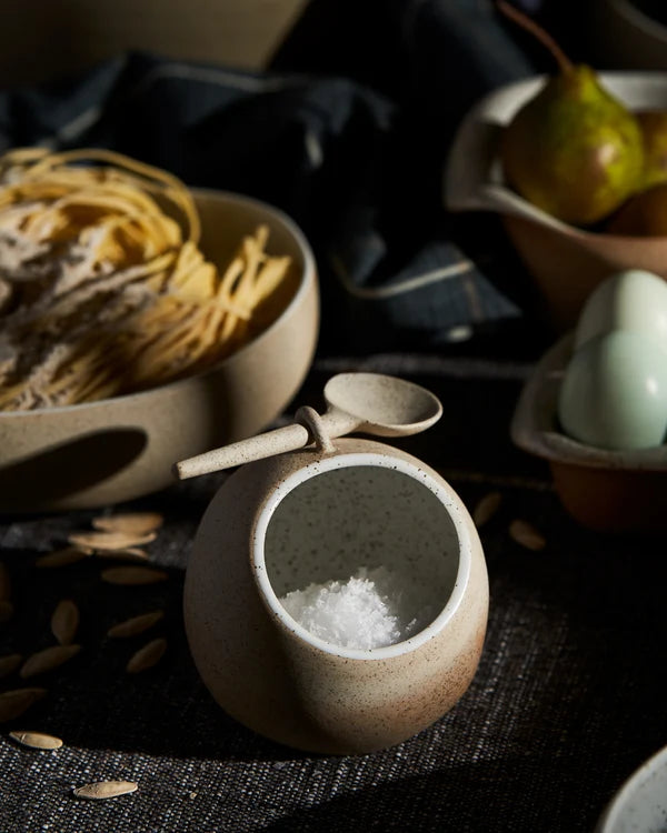 Salt Pig With Spoon- White Garden To Table
