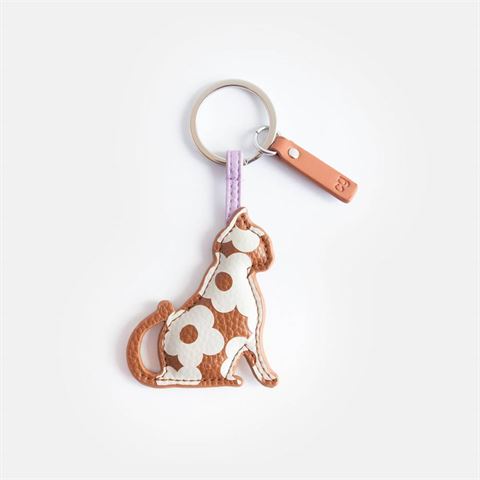 Tan Cream Flower Cat Keyring