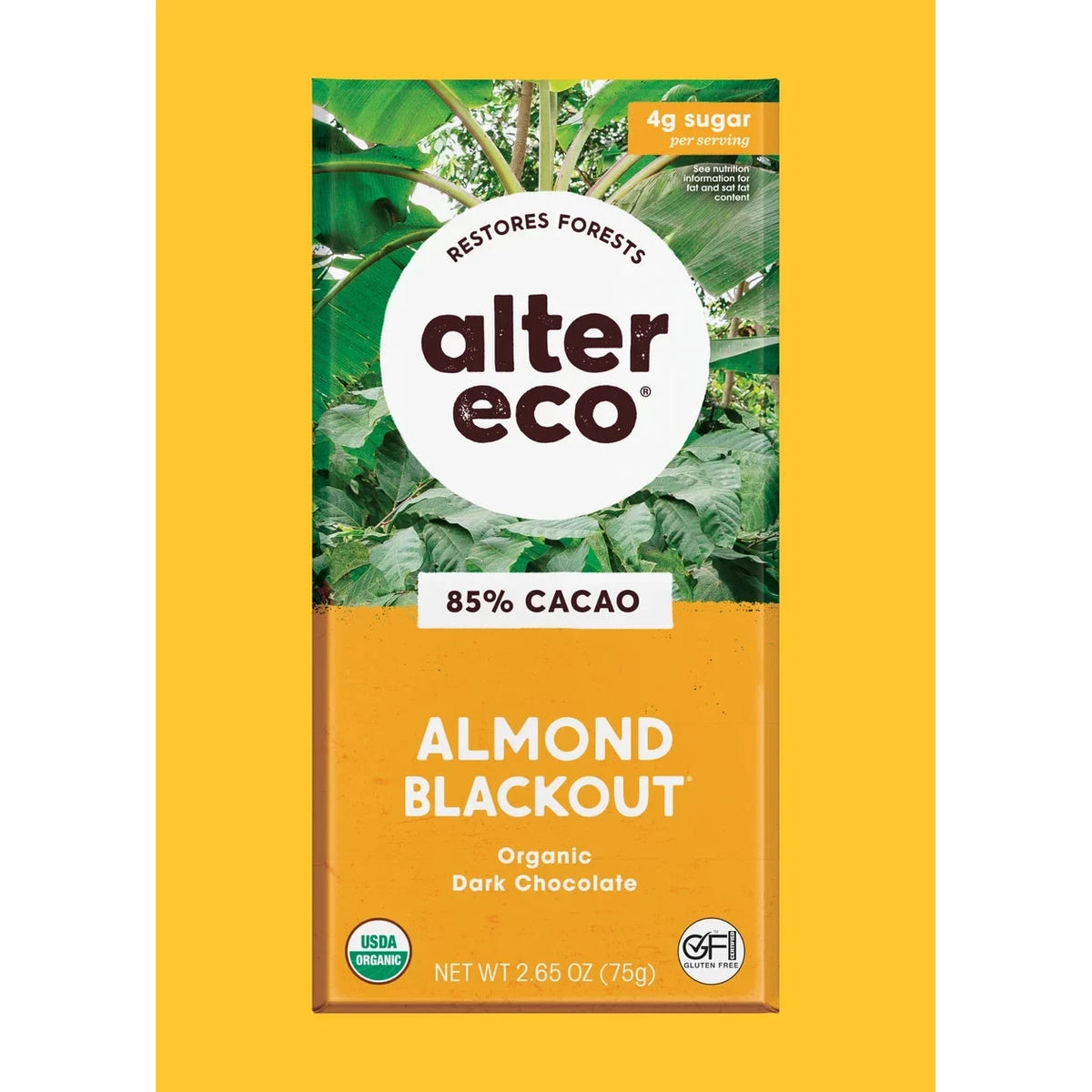 Alter Eco Chocolate Bar Almond Blackout 85%