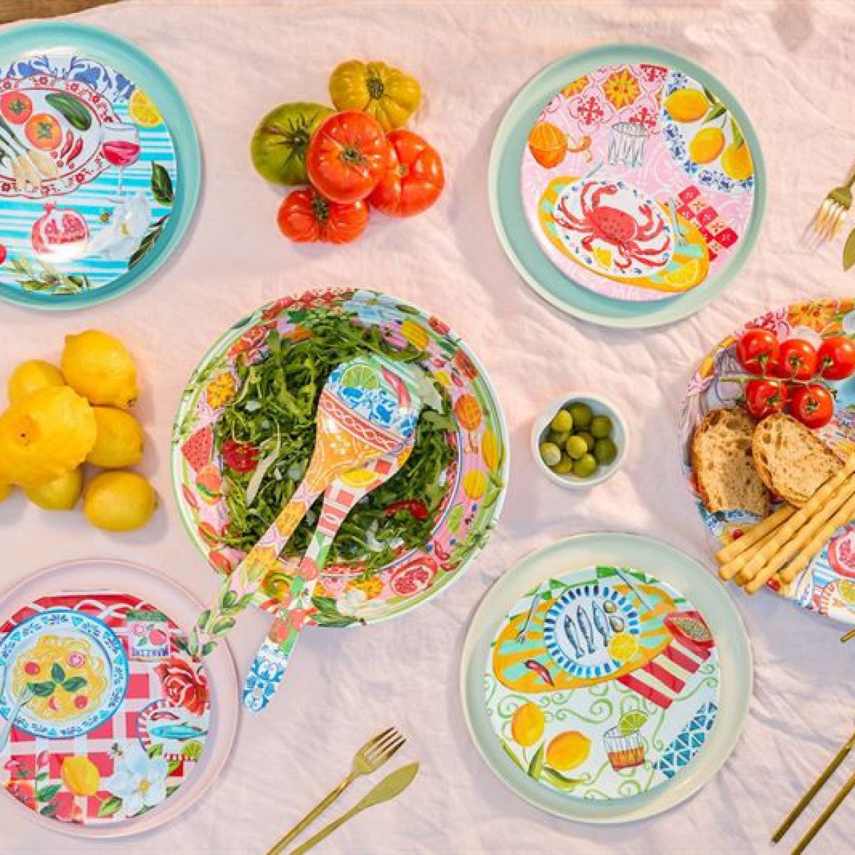 Italian Summer Set of 4 Melamine Plates