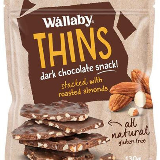 Wallaby Thins Dark Chocolate Roast Almond