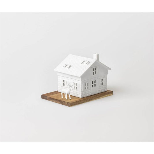 Deer & Ski Hut - Christmas Porcelain Tealight