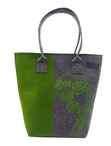 Ponga Frond Green on Grey Tote Bag