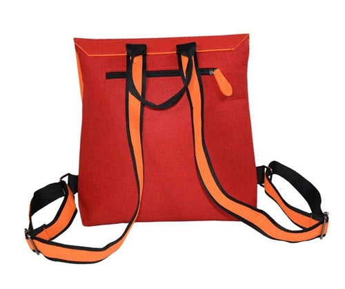 Orange on Red Backpack
