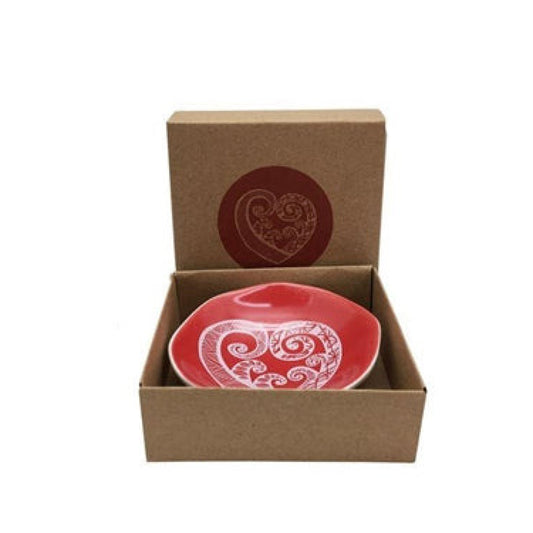 White Aroha Fern on Red 7cm Bowl