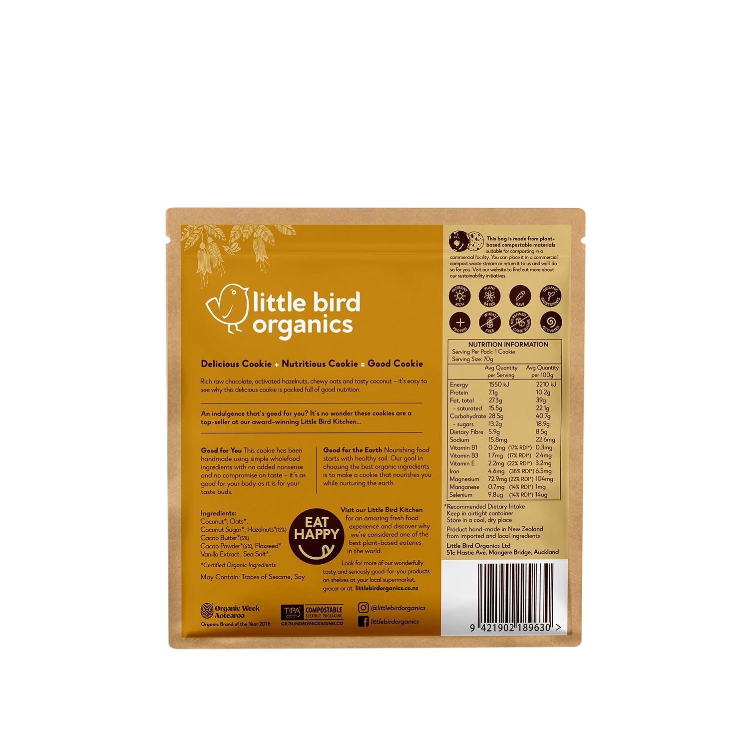 Little Bird Hazelnut Chocolate Chip Cookie 75G -back.jpg