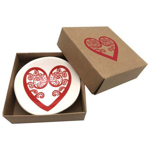 Red Aroha Fern on White 7cm Bowl