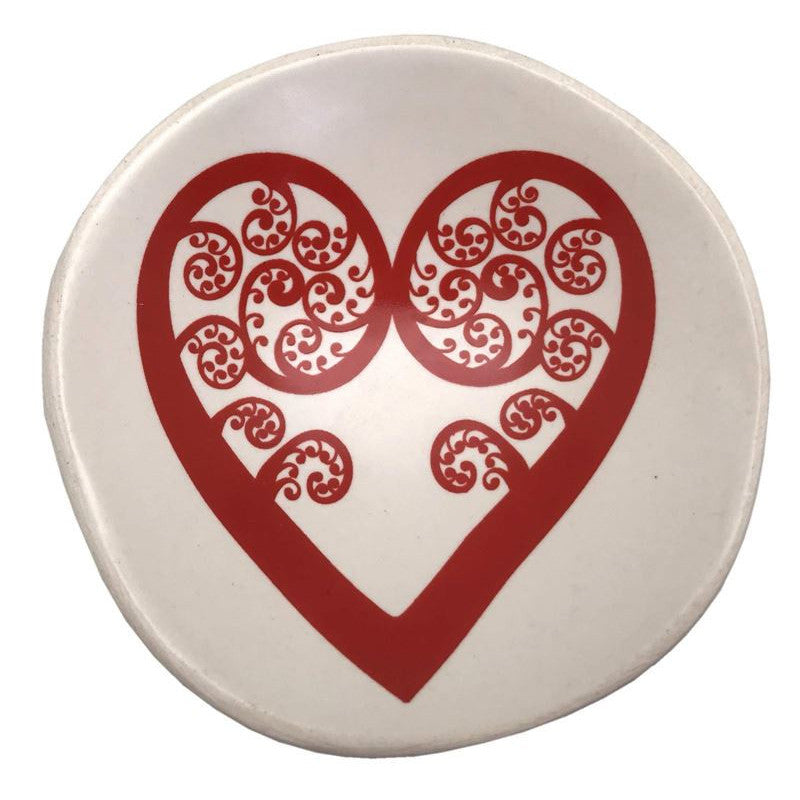 Red Aroha Fern on White 7cm Bowl