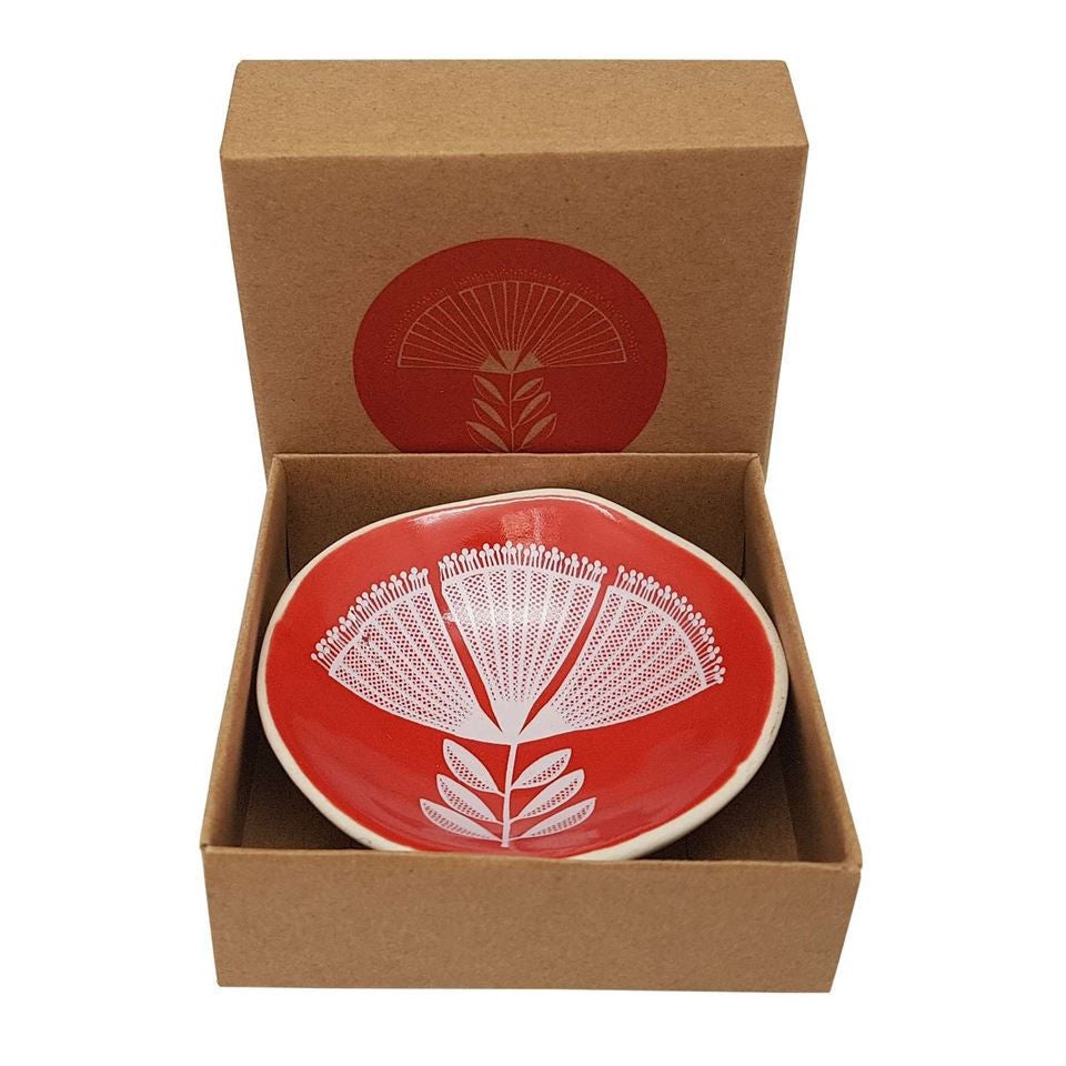 White Pohutukawa Lace on Red 7cm Bowl