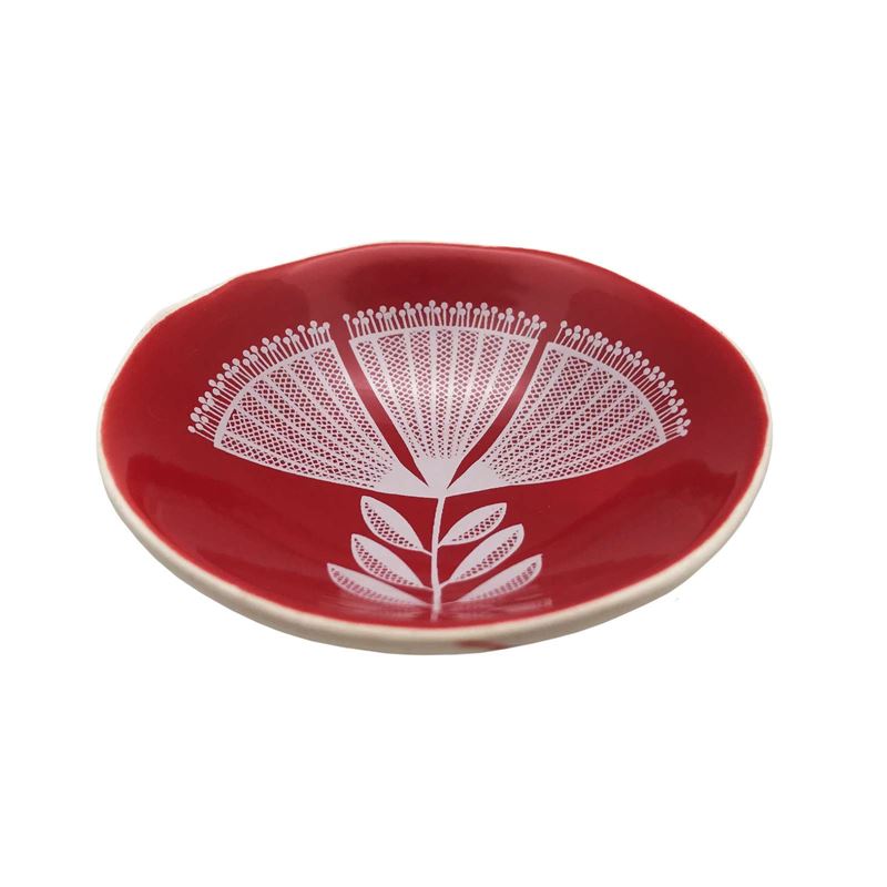 White Pohutukawa Lace on Red 7cm Bowl